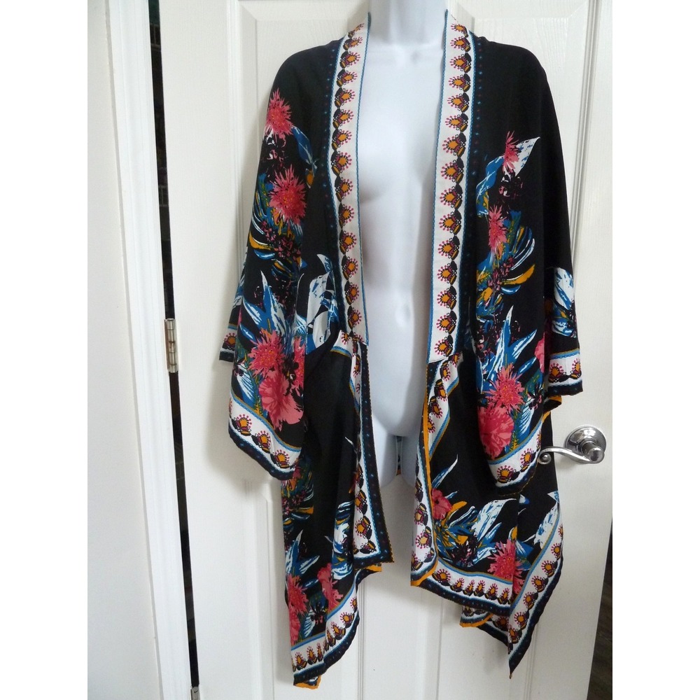 Flying Tomato Boho Floral Wrap Cardigan Kimono Asymmetrical M/L IJ 9887A-TJ